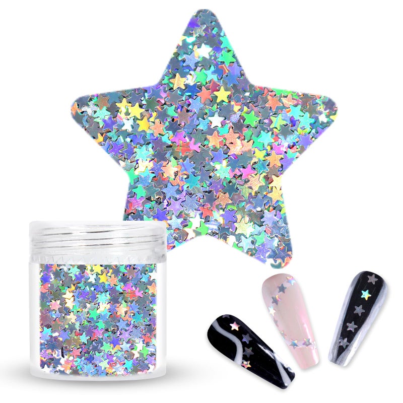 Laza 10g Stars Glitter Confetti Sparkle Shiny Holographic Micro Five-Angle Star False Nail Sequins Acrylic Paillettes for DIY Crafts Nail Art Decoration Party Face Body Make Up - Holographic Star - Image 1